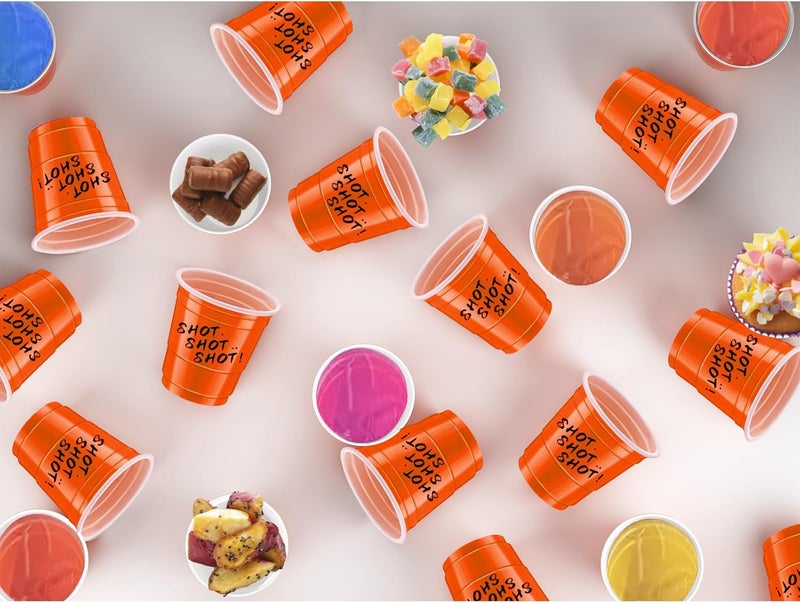 cssopenss 120 pcs Orange Plastic Shot Glasses 2 oz orange shot cups Halloween shot glasses disposable for drinking Tastings served Snacks Jello Tastings and Samples - Image 4